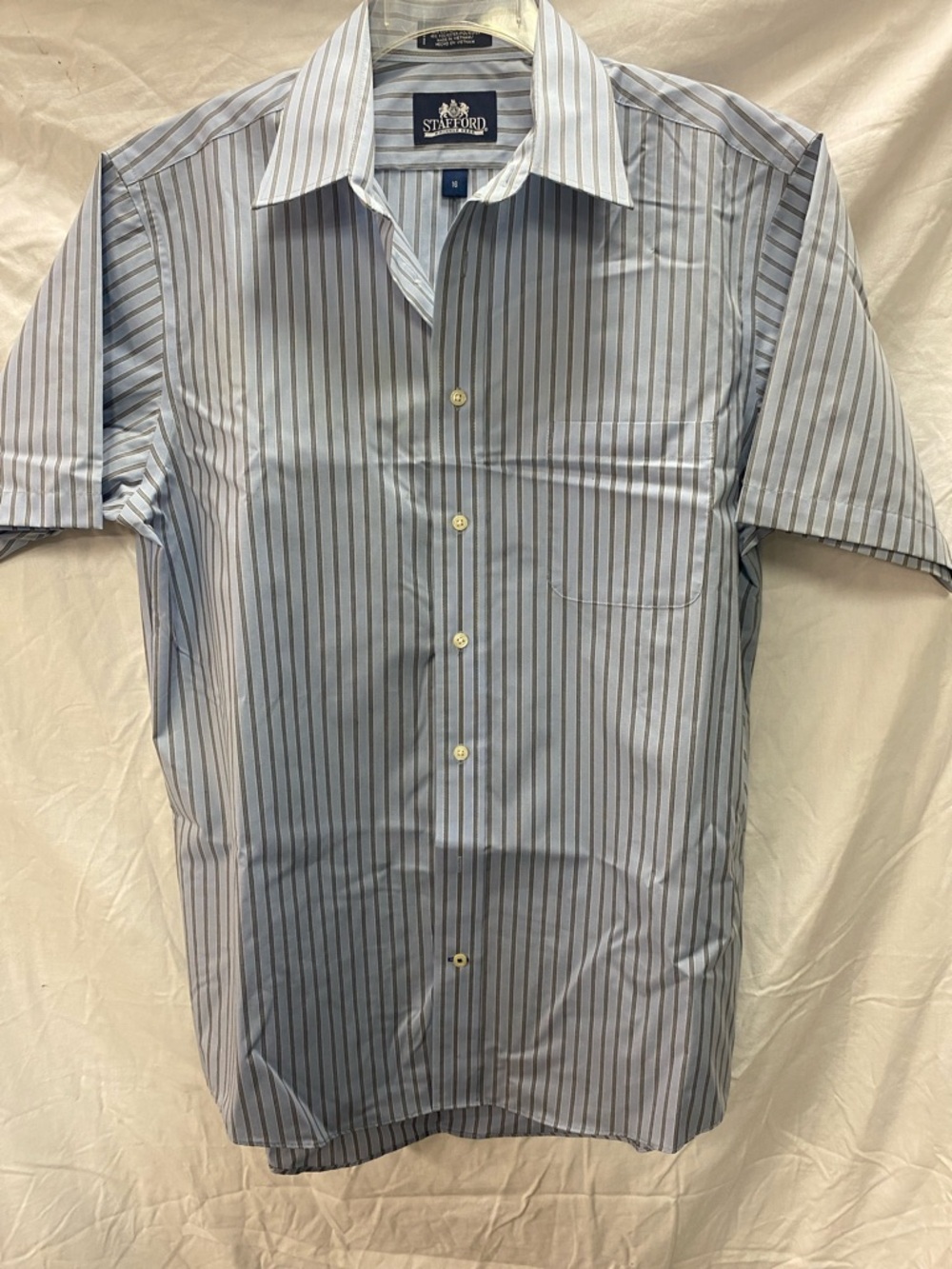 Stafford Blue and Navy Vertical Stripe Short Sleeve Dress Shirt